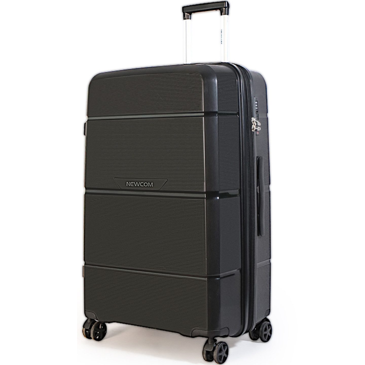 NEWCOM Hartschalen-Trolley Reisekoffer Erweiterbar, Hartschale Koffer mit TSA-Schloss, PP, 4 Rollen, XL 28Zoll, Schwarz, ultraleichter & robuster Check-in Koffer