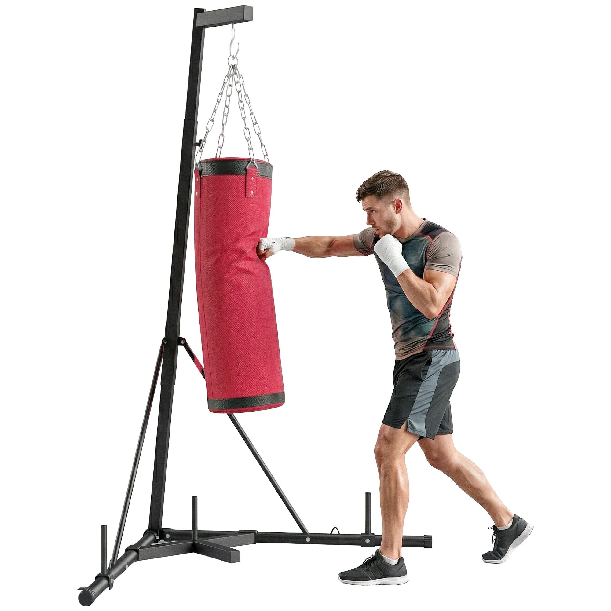 SPORTNOW Boxsackhalterung Boxsack Trainingsgerät Höhenverstellbar Freistehend Stahl, (bis 0 Zoll, Boxsackhalter, 2-tlg., Boxsackständer, für Heimtraining Fitnessstudio)