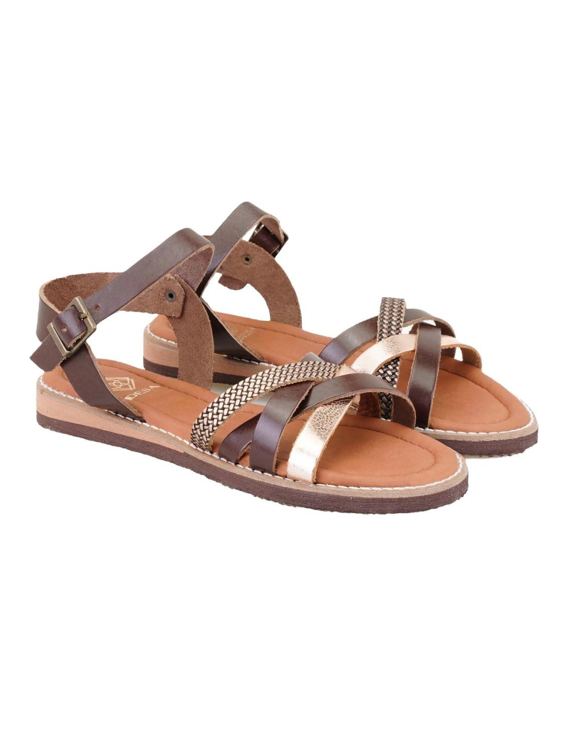 Desa Damen-Ledersandalen – ohne Futter, Ledersohle, flacher Absatz Sandale günstig online kaufen