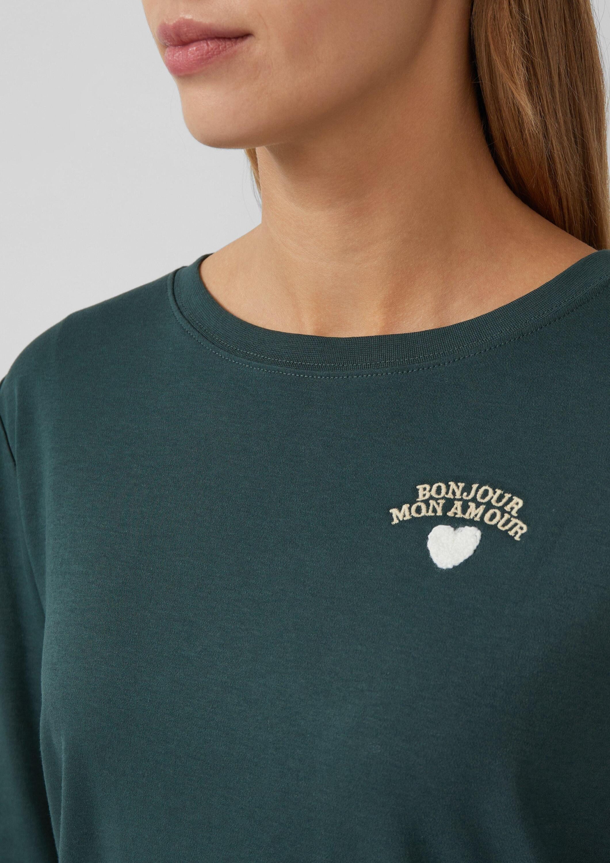 s.Oliver Langarmshirt T-Shirt Verkürztes Longsleeve mit Stickerei-Detail