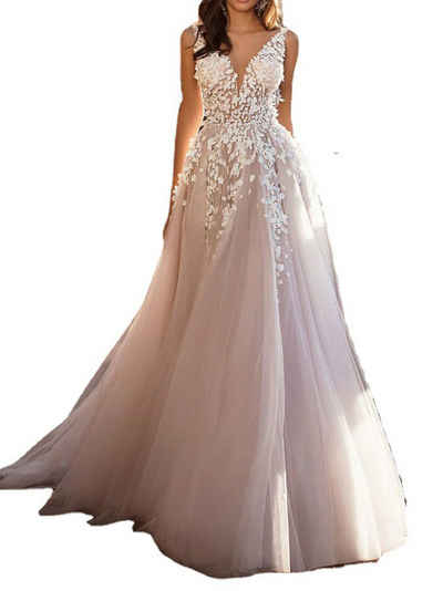 ZWY Abendkleid Spitzenkleid - Abendkleid mit tiefem V-Ausschnitt -Brautkleid (1-tlg) Damen Glitzer Bankett-Abendkleid für mit V-Ausschnitt