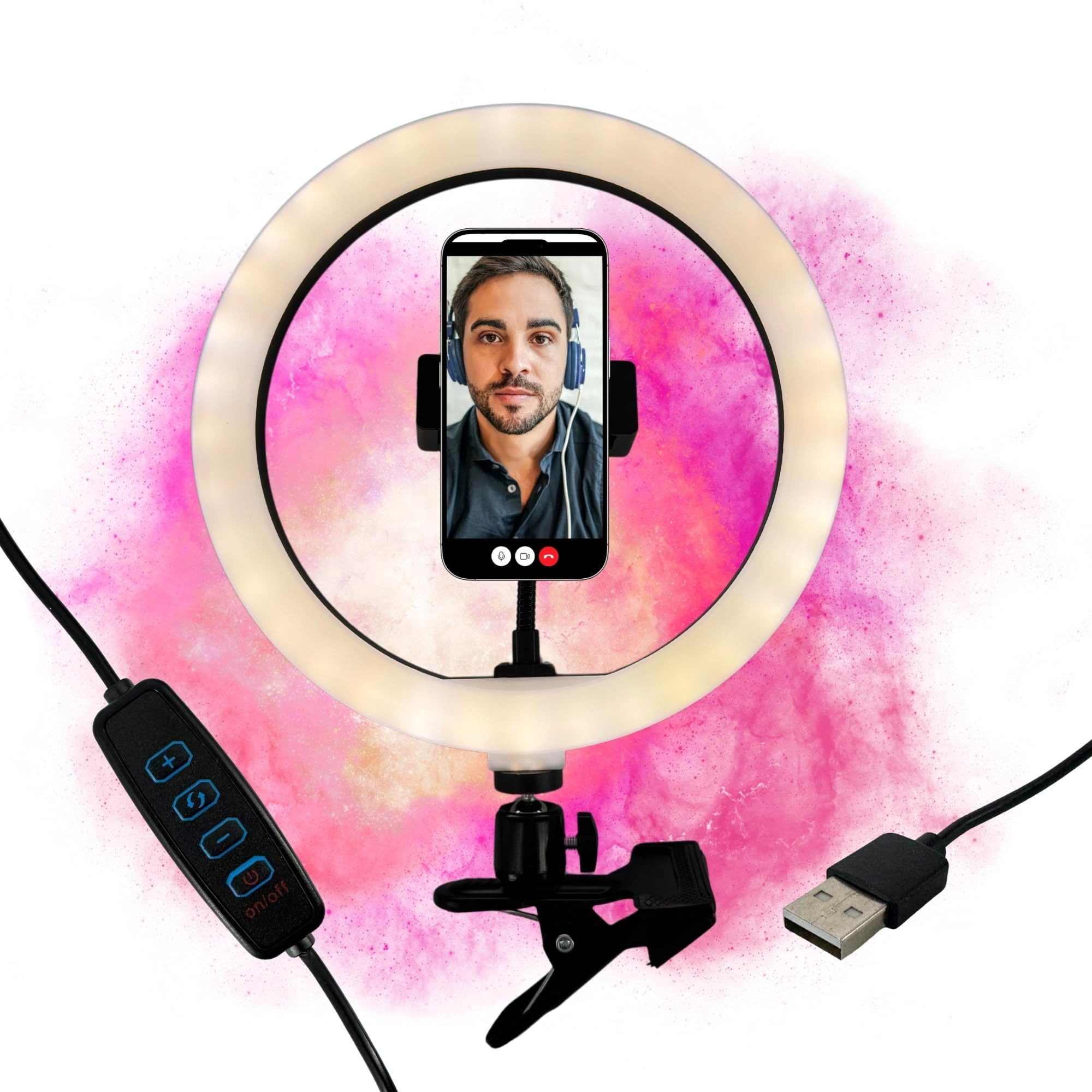 TronicXL Ringlicht Ringlicht 10 Zoll + Klemmhalterung Klemmstativ für Tisch Selfie Lampe, Handyhalterung für Apple iPhone Samsung