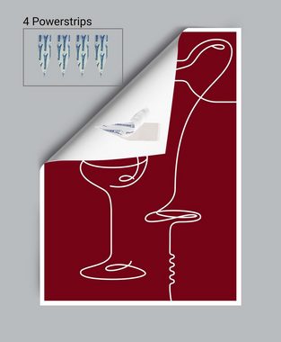 wandmotiv24 Poster Minimalismus, Wein, Korkenzieher, Essen & Trinken (1 St), Wandbild, Wanddeko, Poster in versch. Größen
