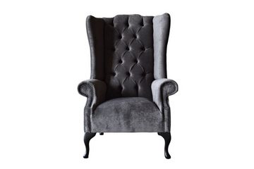 JVmoebel Ohrensessel Ohrensessel Sessel Grau Design Polster Samt Couch Chesterfield Textil (Sessel), Made In Europe