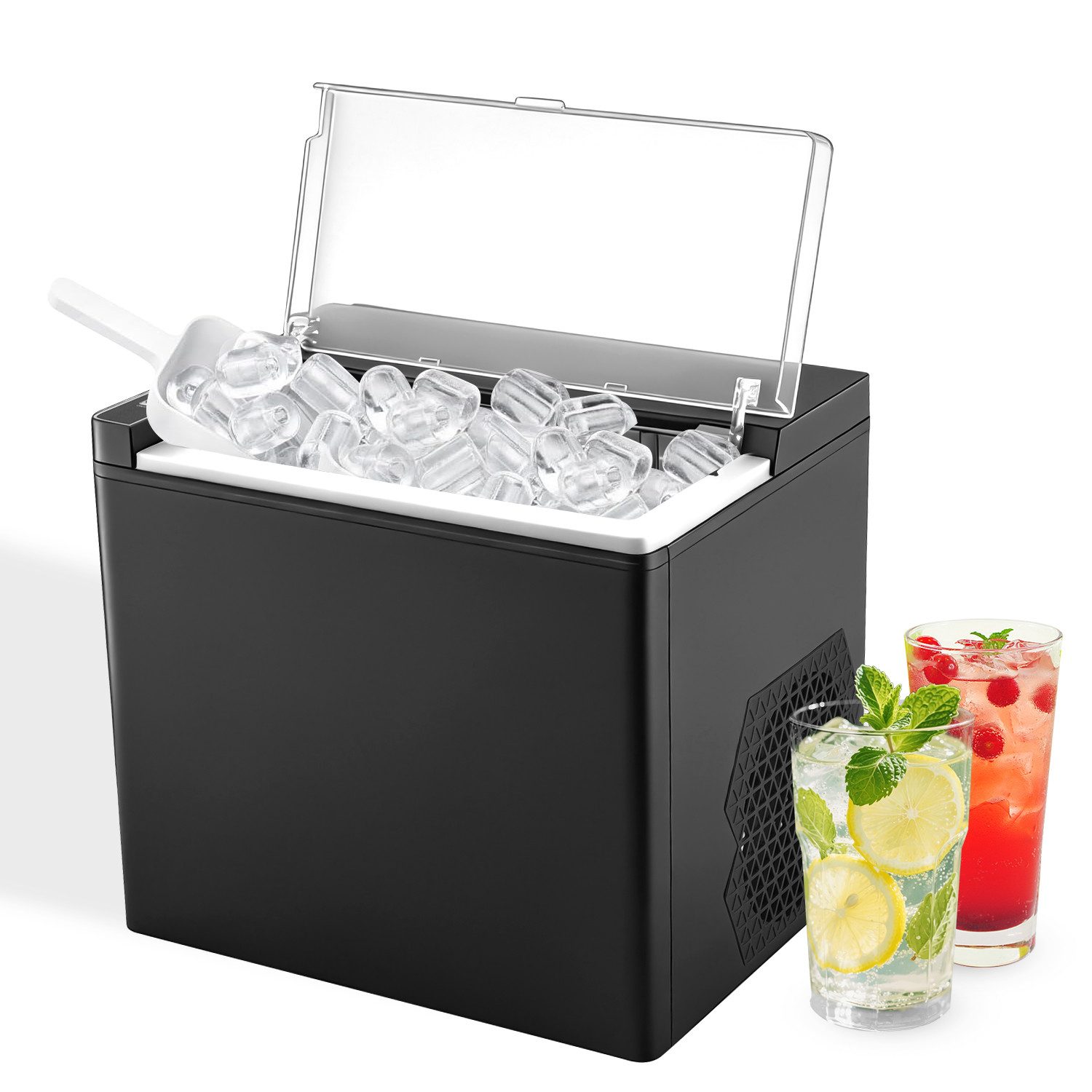 JVJH Eiswürfelmaschine Ice Cube Maker,9 Eiswürfel in 6 Min,Ice maker Klein,12 kg/24 h, Selbstreinigend & Leise,Transparenter Deckel,1.5 L Wassertank