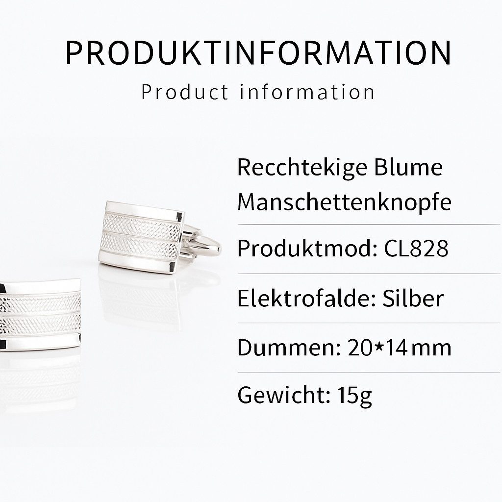 RAIKOU Manschettenknöpfe Gestreifte Edelstahl mit 925 Silber-Einlage (glänzend) (Set), 925er Silber-Einlage