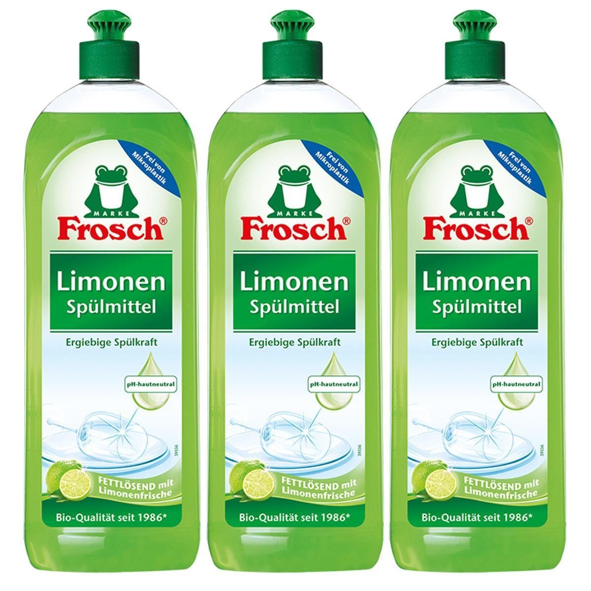 FROSCH 3x Frosch Spülmittel 750 ml mit fettlösenden Limonen-Extrakten Geschirrspülmittel