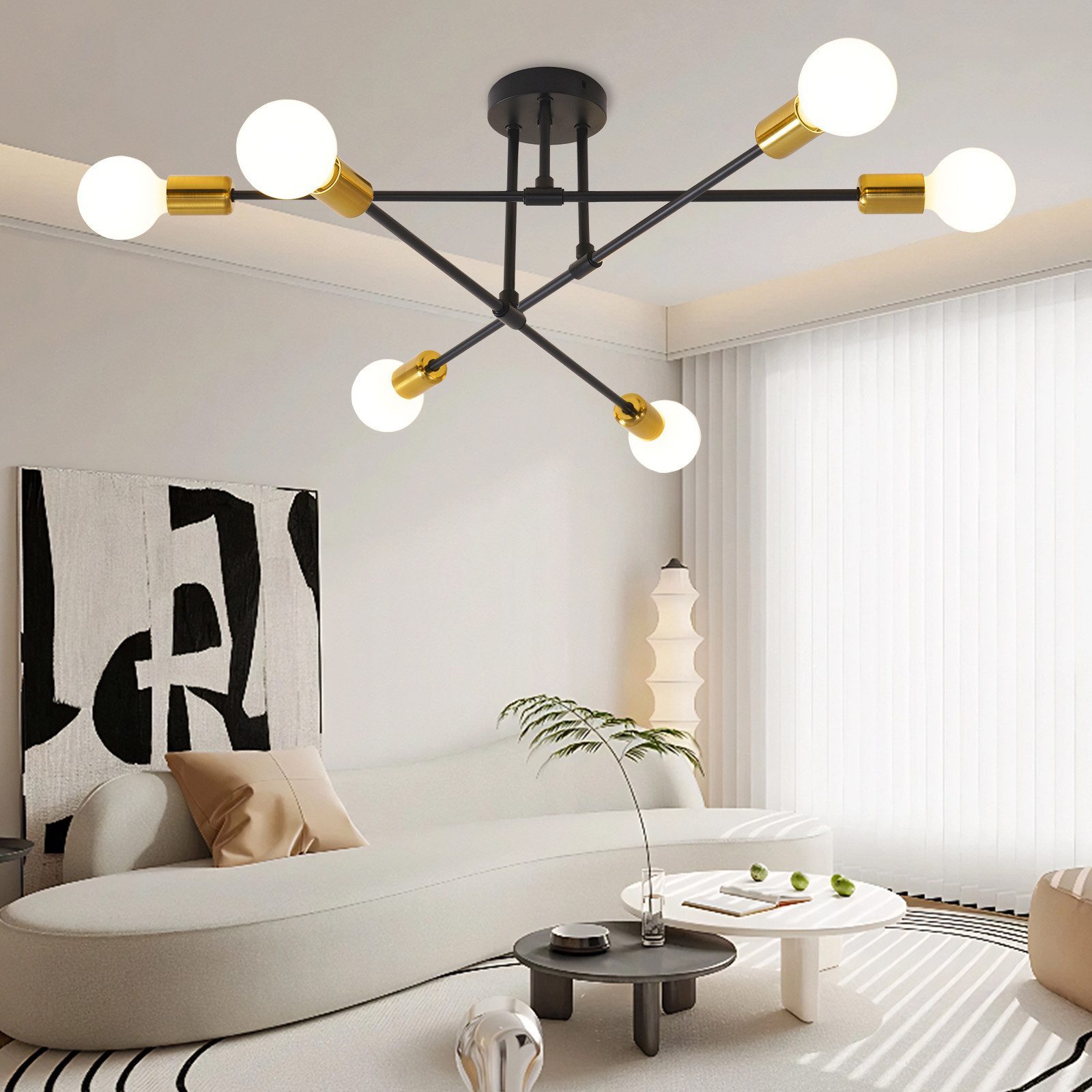 Ophy Kronleuchter Sputnik Kronleuchter, 6‑flammig, Vintage Deckenlampe aus Metall (E27), ohne Leuchtmittel, halbbündige Deckenbeleuchtung, für Esszimmer, Schlafzimmer & Wohnzimmer