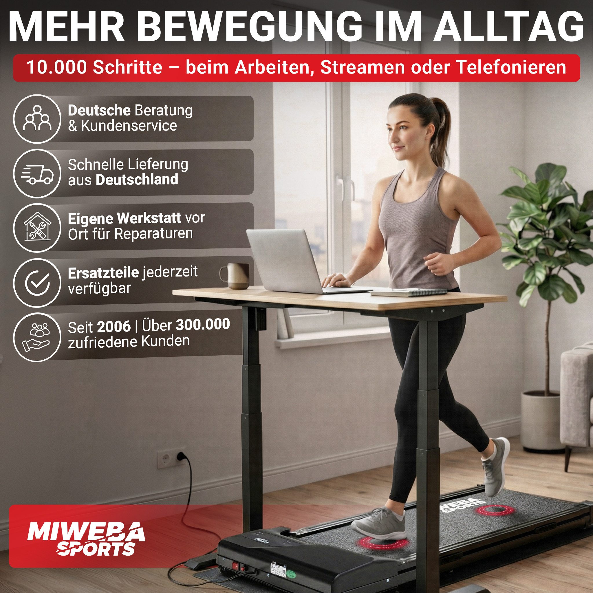 Miweba Sports Laufband Walking Pad WP100 flüsterleise & platzsparend (Laufband klein für zu Hause, Walking Pad mit Steigung, Walking Pad bis 150 Kilo, Walking Pad leise, Walking Pad, Laufband für zu Hause), Walking Pad, Laufband mit Steigung, Laufband klein