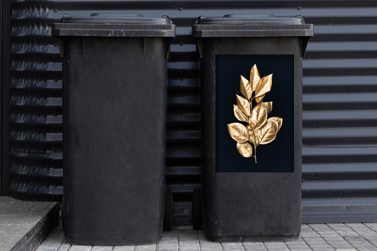 Wandsticker MuchoWow Abfalbehälter Blätter St), - Mülltonne, - (1 Luxus Mülleimer-aufkleber, Sticker, Container, Gold