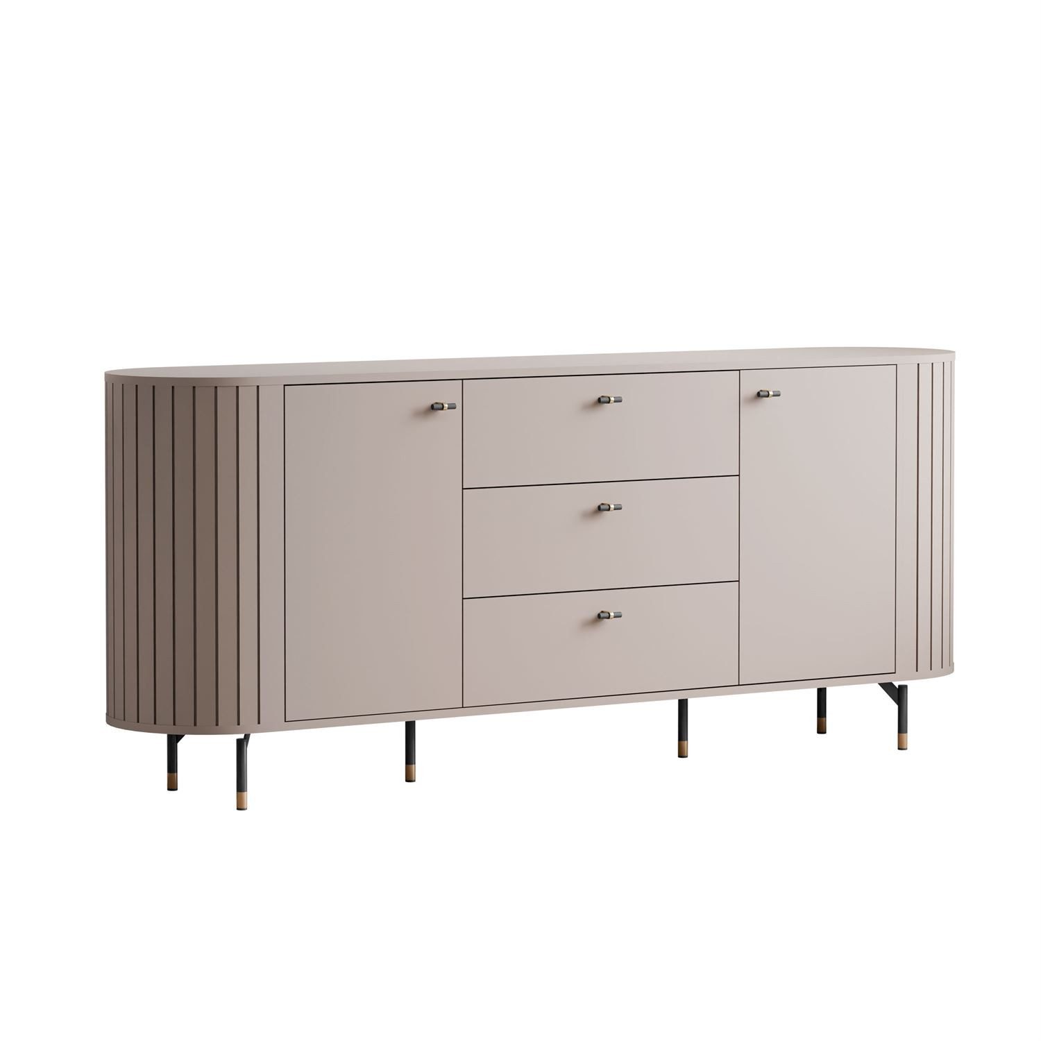 yourhouse24 Sideboard LINNEA 190cm 2D3S Runde Ecken Lamellen Kaschmir/Schwarz – Bild 4 von 5