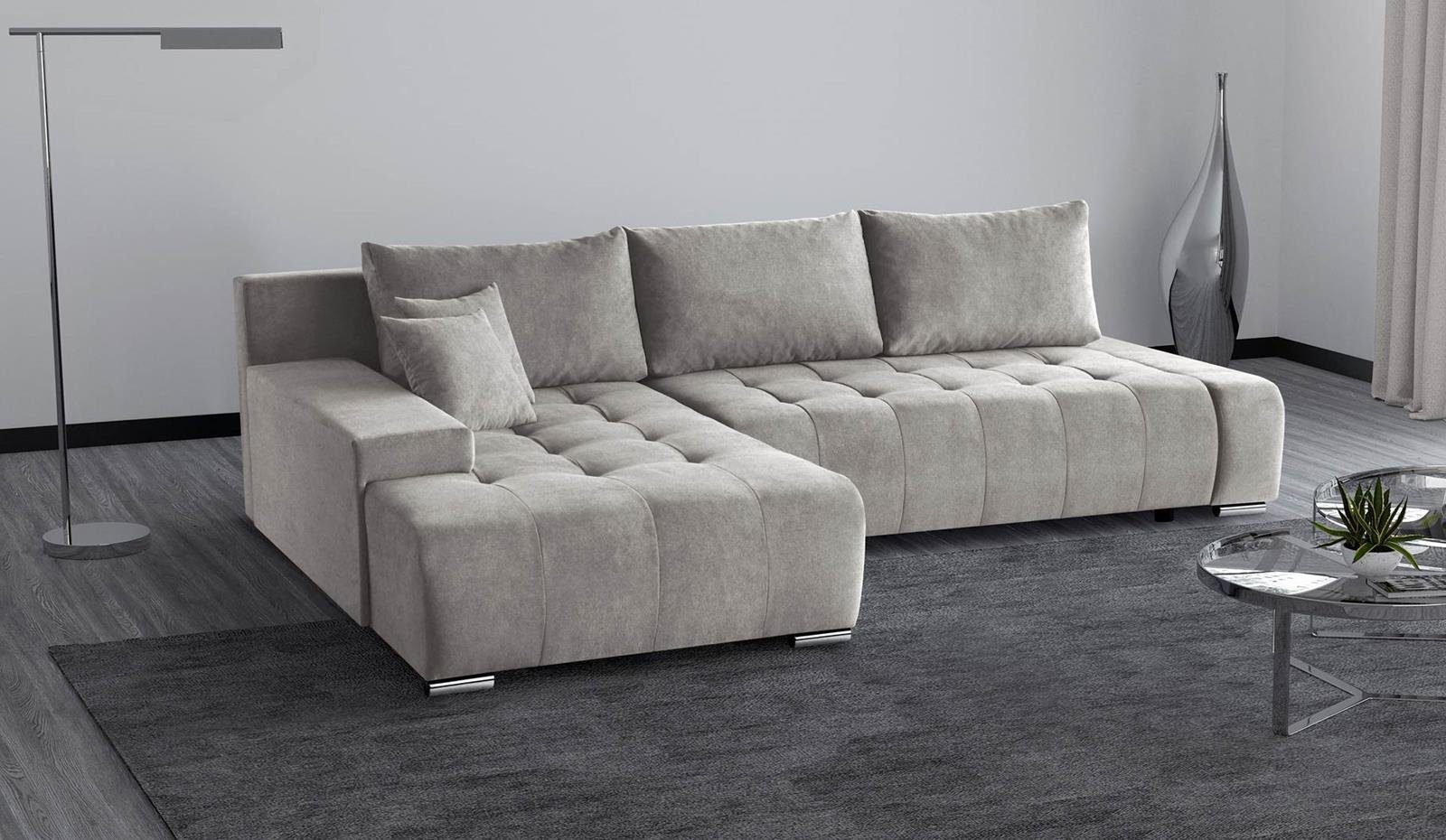 Beautysofa Ecksofa Ecksofa Sofa DRACO mit Schlaffunktion, Bettkasten Couch Wohnzimmer Beige (aston 02)