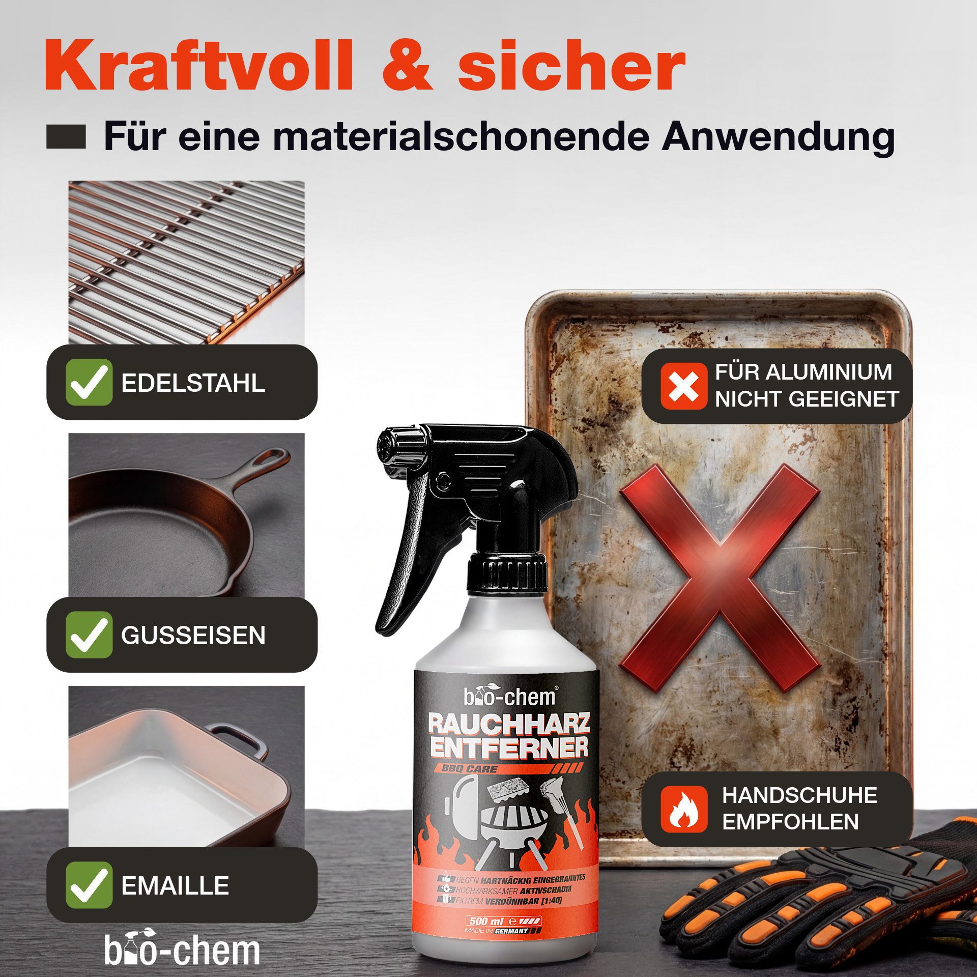 bio-chem Grillreiniger Rauchharzentferner extra stark gegen Eingebranntes 500ML Grillreiniger (Sparpaket, [- Rauchharz-Entferner 1 L + 1.25 l Schaumsprüher Extr – Bild 5 von 5