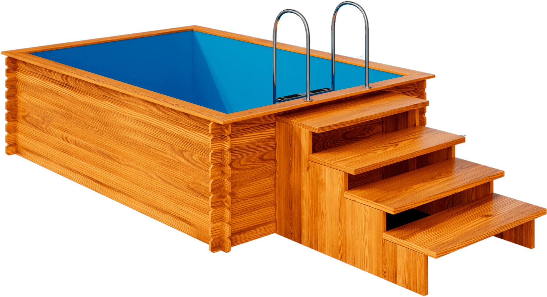 EDEN Holzmanufaktur Rechteckpool Fix&Fertig (Set, 4-tlg), inkl. blauem Einsatz, Dämmung, Einstiegstreppe & -Leiter, Wasserablauf