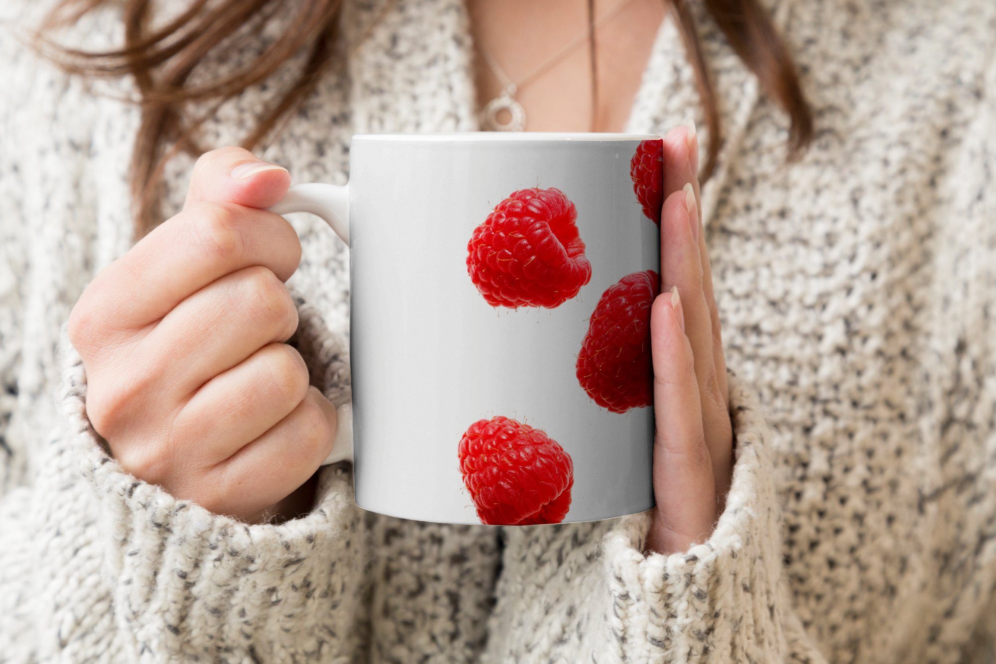 Teetasse, Kaffeetassen, Teetasse, - Becher, Himbeere Obst Geschenk - Weiß, Tasse MuchoWow Keramik,