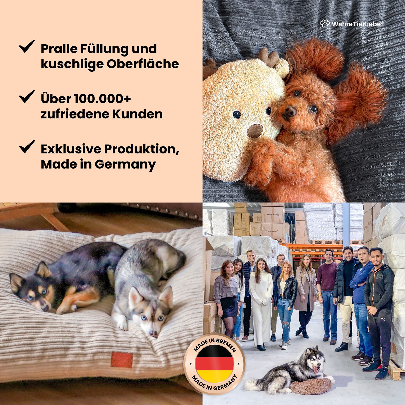 Wahre Tierliebe Tierbett Cozy, kuschliges Hundebett, orthopädisch, waschbar, pflegeleicht, verschiedene Größen & Farben, extra weiches Material, wasserabweisend