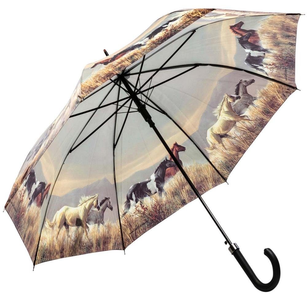 Luckyweather not just any other day Stockregenschirm Regenschirm PFERDE Auf-Automatik Stockschirm Damen Herren