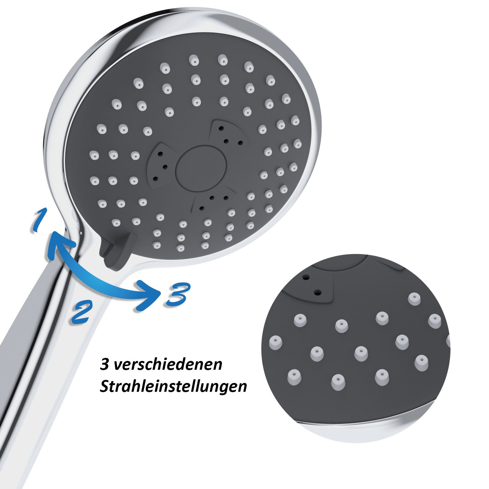 Wellgro Duschbrause Duschkopf mit 3 Sprüheinstellungen – Bild 3 von 5