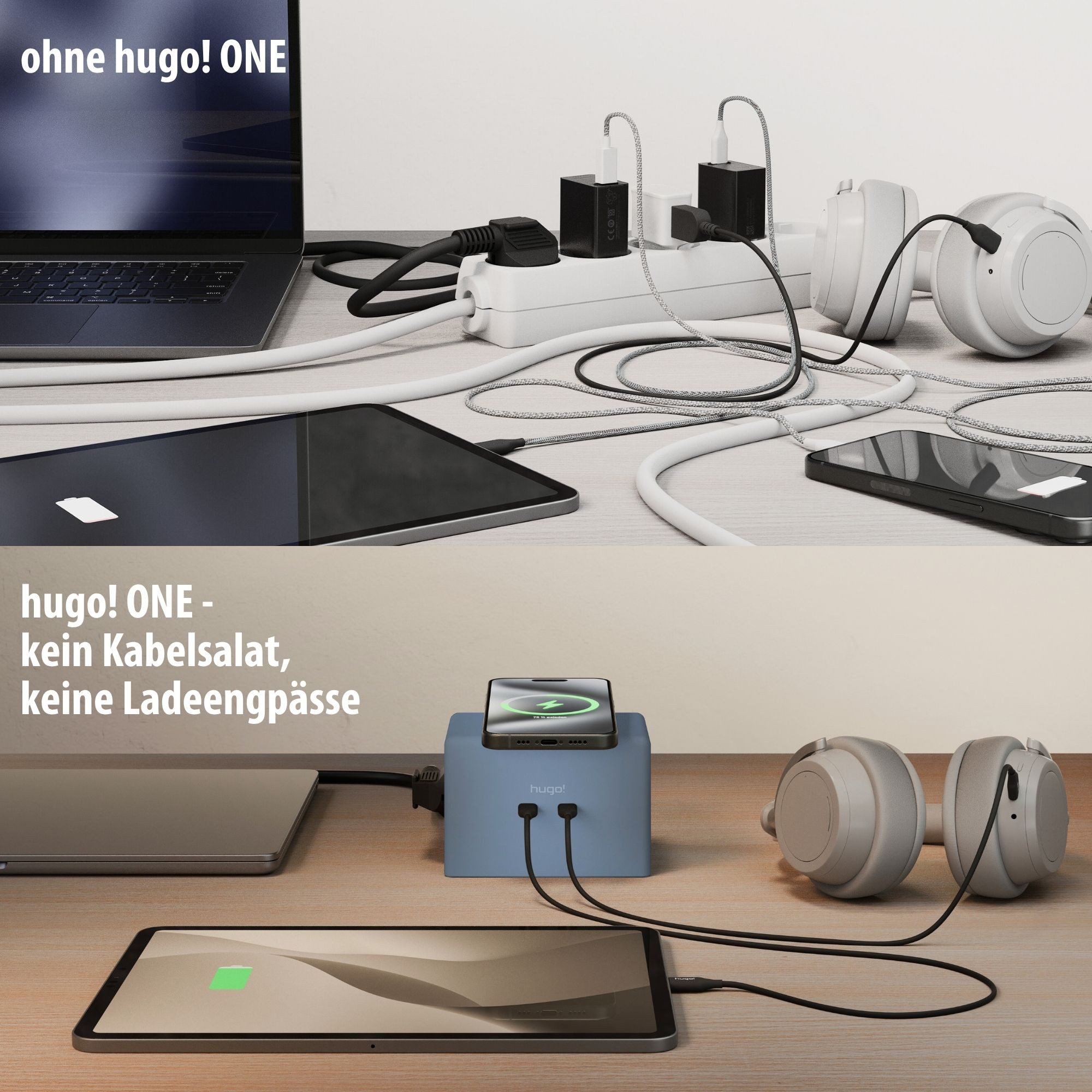 Brennenstuhl hugo! ONE 2nd Gen. Steckdosenwürfel mit USB C 20W PD, Wireless Charger Steckdosenleiste 2-fach (Kabellänge 2 m) – Bild 5 von 5
