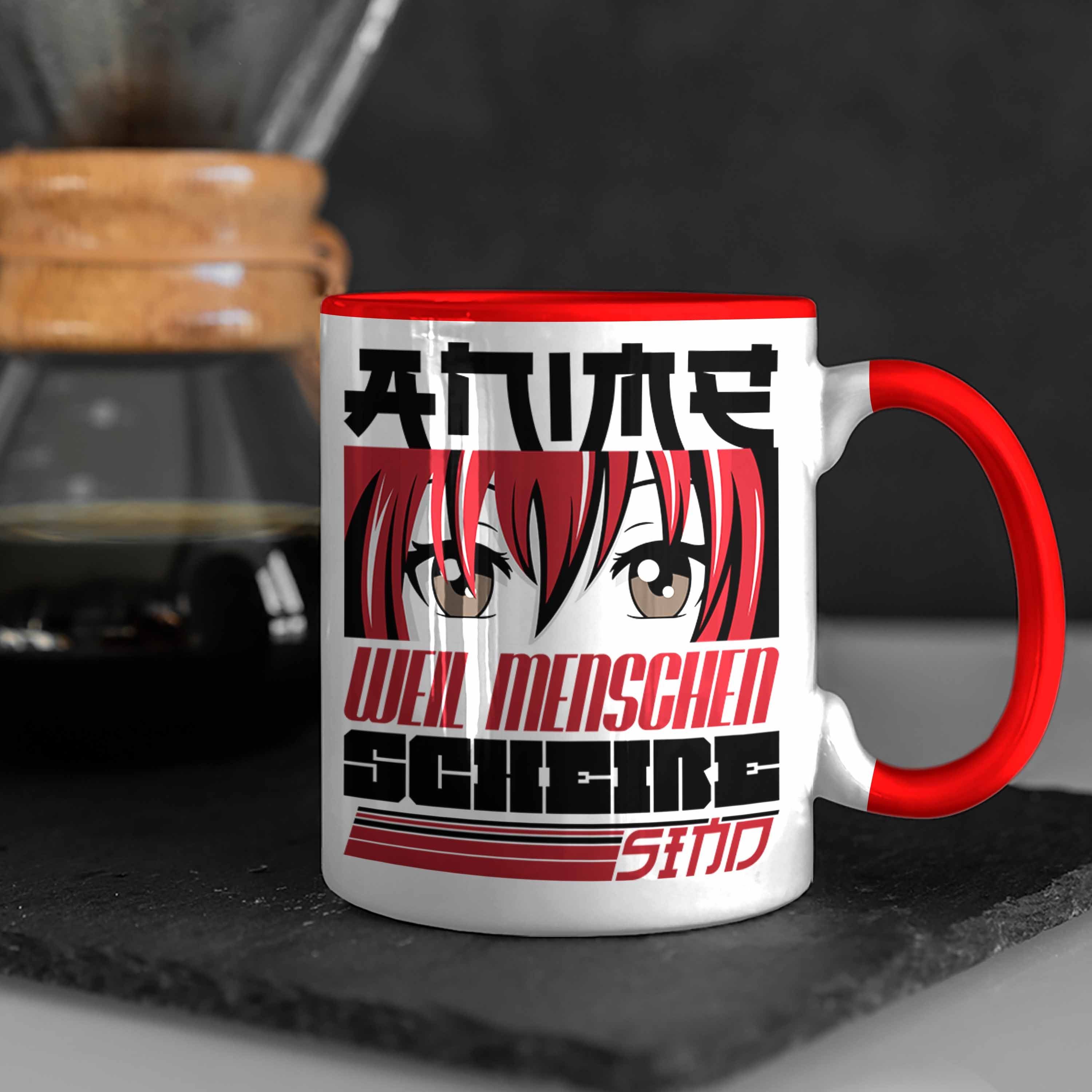 Trendation Tasse Anime Tasse Geschenkidee Anime Rot Weil Geschenk Menschen Anime-Liebhaber