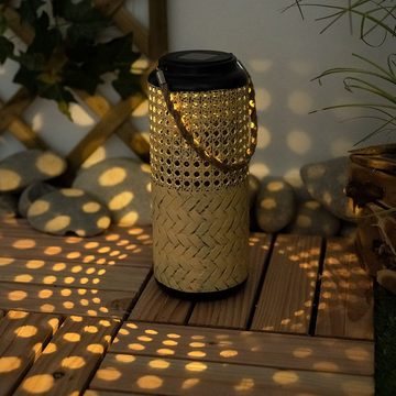 etc-shop Außen-Deckenleuchte, LED-Leuchtmittel fest verbaut, Warmweiß, Solarleuchte Lampe Bambus Garten Solarlampen Rattan