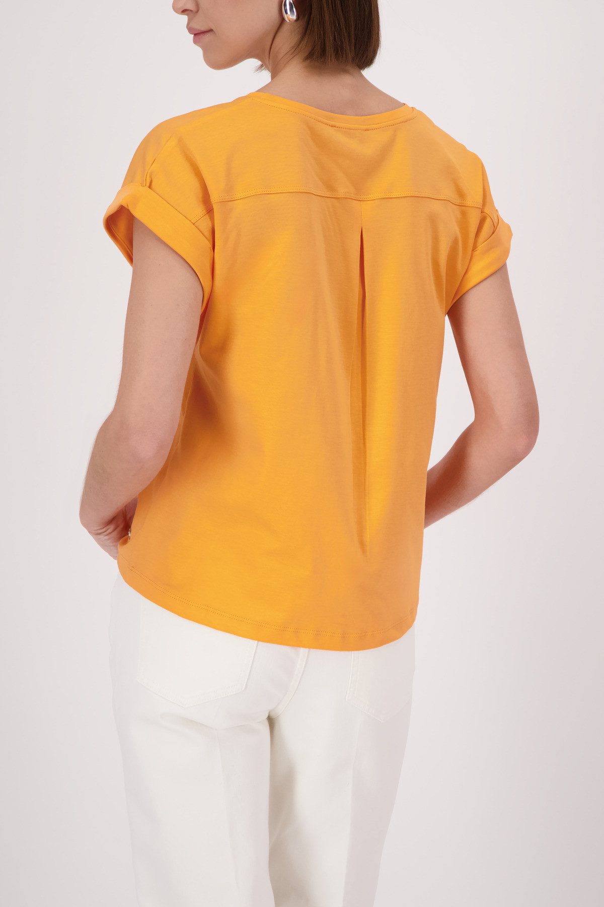 Monari T-Shirt Pima uni Rundhalsausschnitt, reine Baumwolle, Kurzarm mit Aufschlag