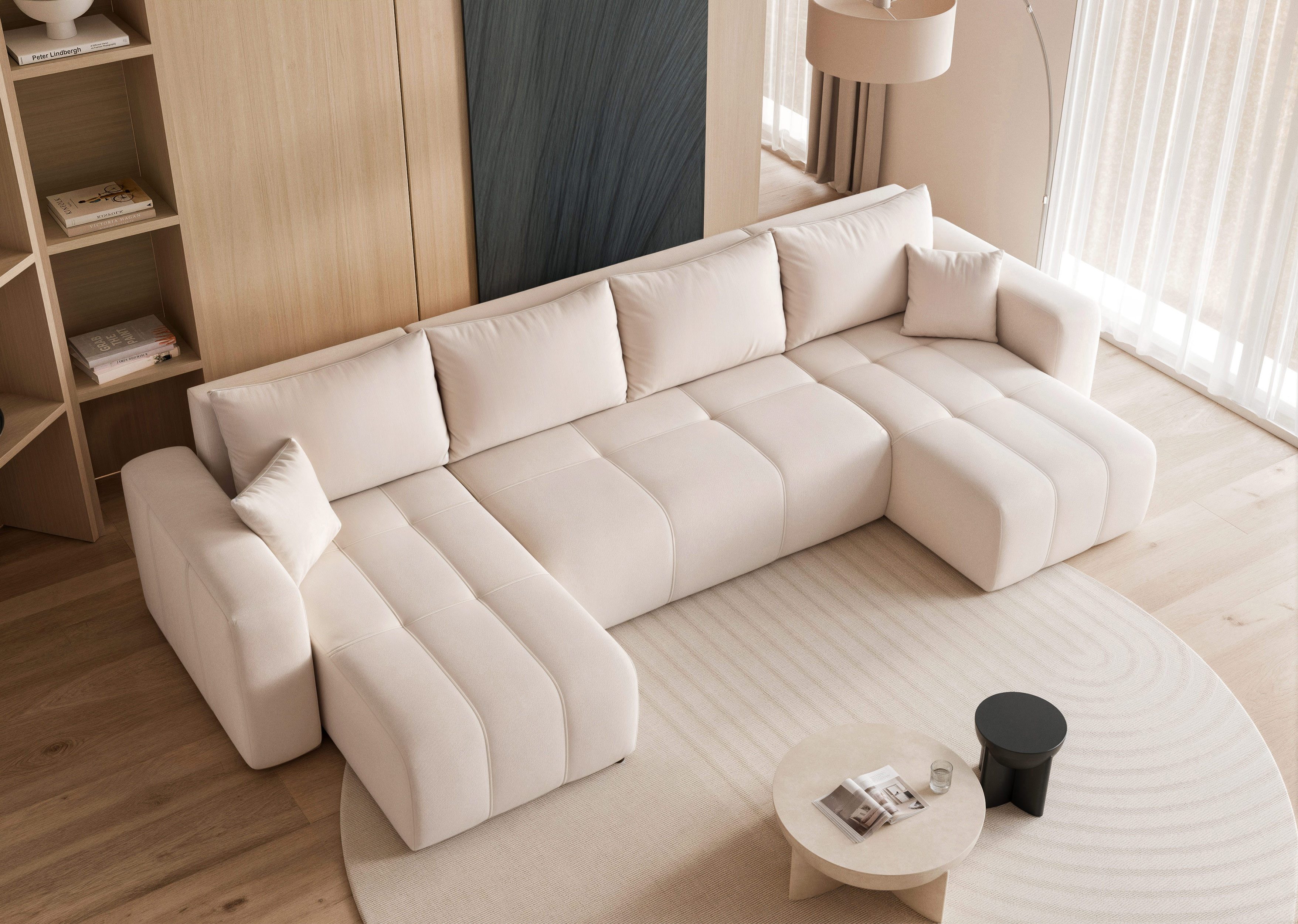 yourhouse24 Wohnlandschaft PEDRO U in Samt-Optik – Riesige Schlaffunktion & abnehmbare Bezüge, mit Schlaffunktion und Bettkasten, Seite universal – Bild 3 von 5