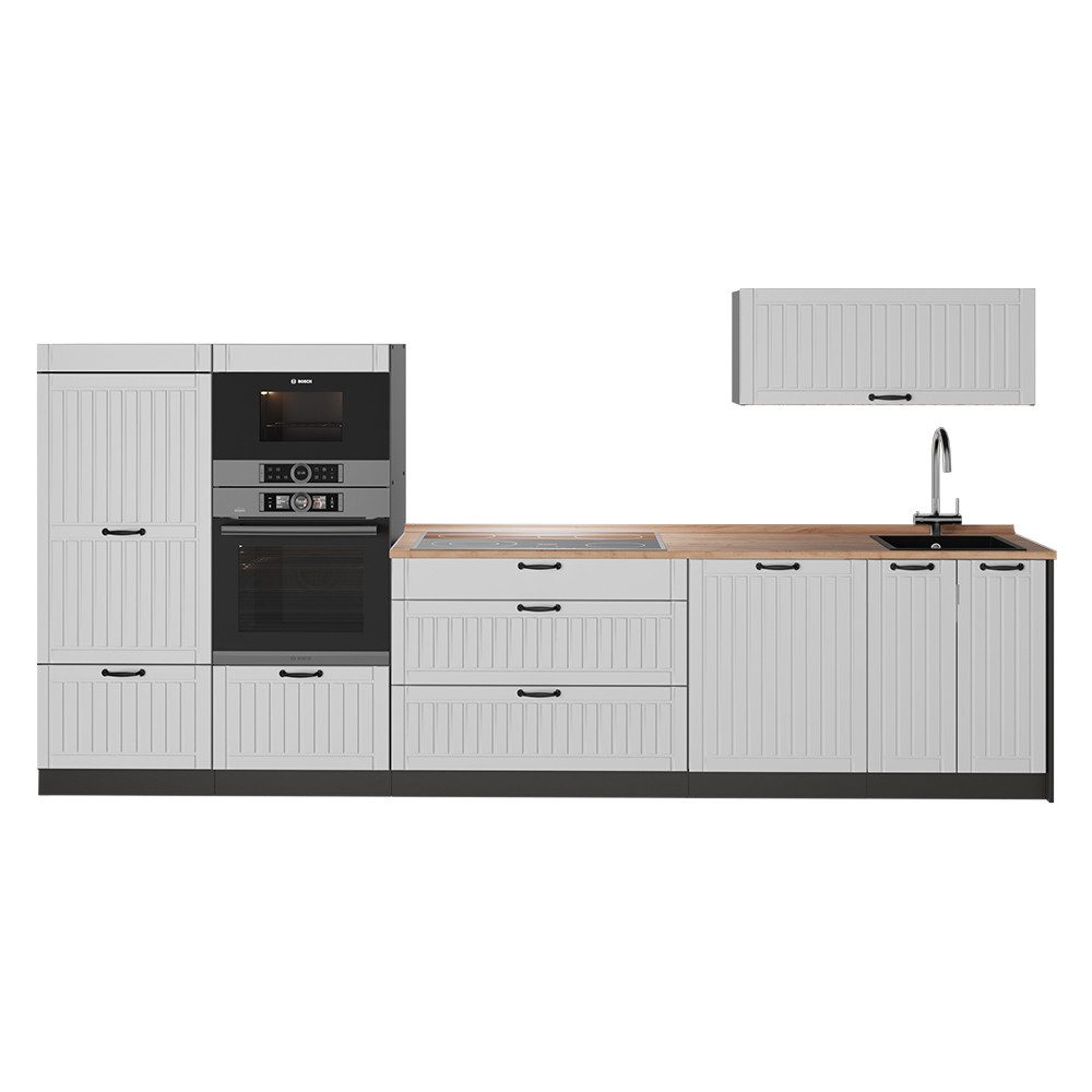 Vicco Küchenzeile Fame-Line, Weiß Landhaus/Anthrazit, 340 cm, AP Eiche