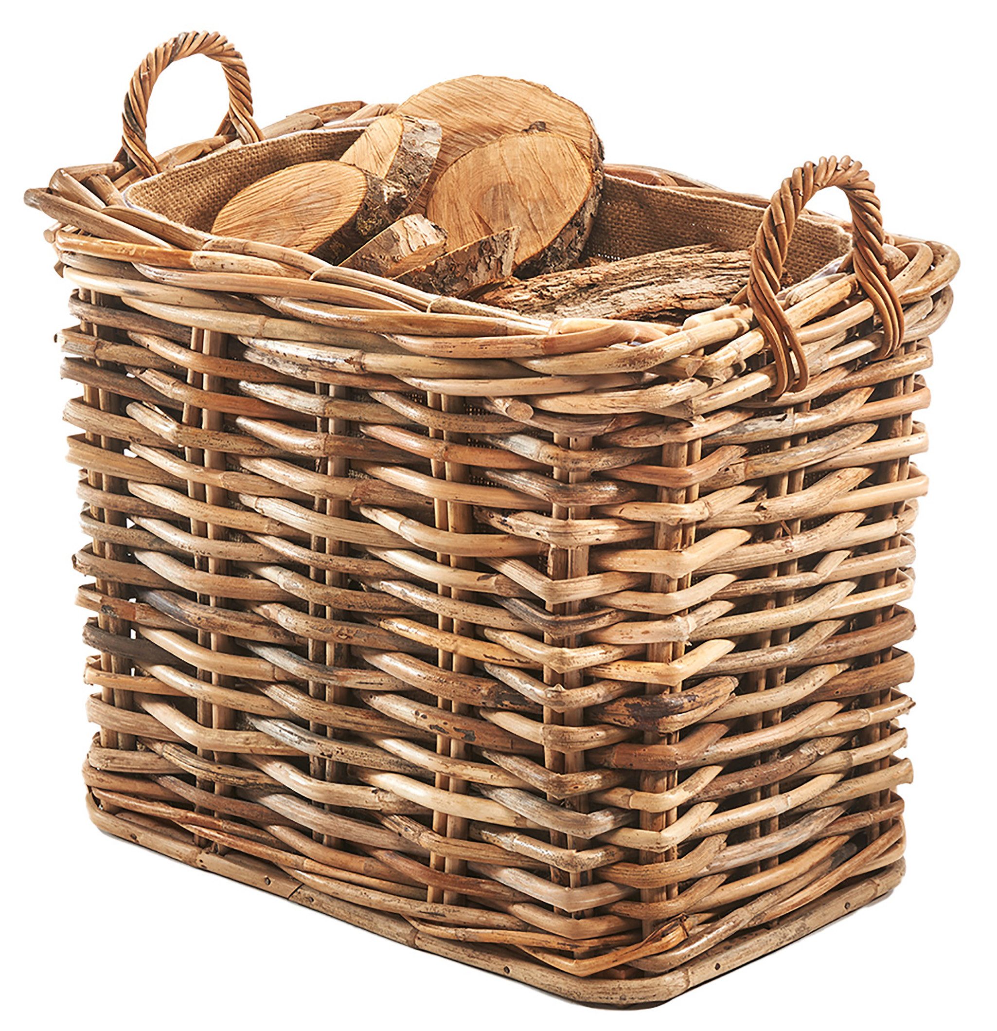 Kobolo Kaminholzkorb Holzkorb Korb Rattan cane mit abnehmbarem Jutestoff, Innenmaße: 51x30x45 cm