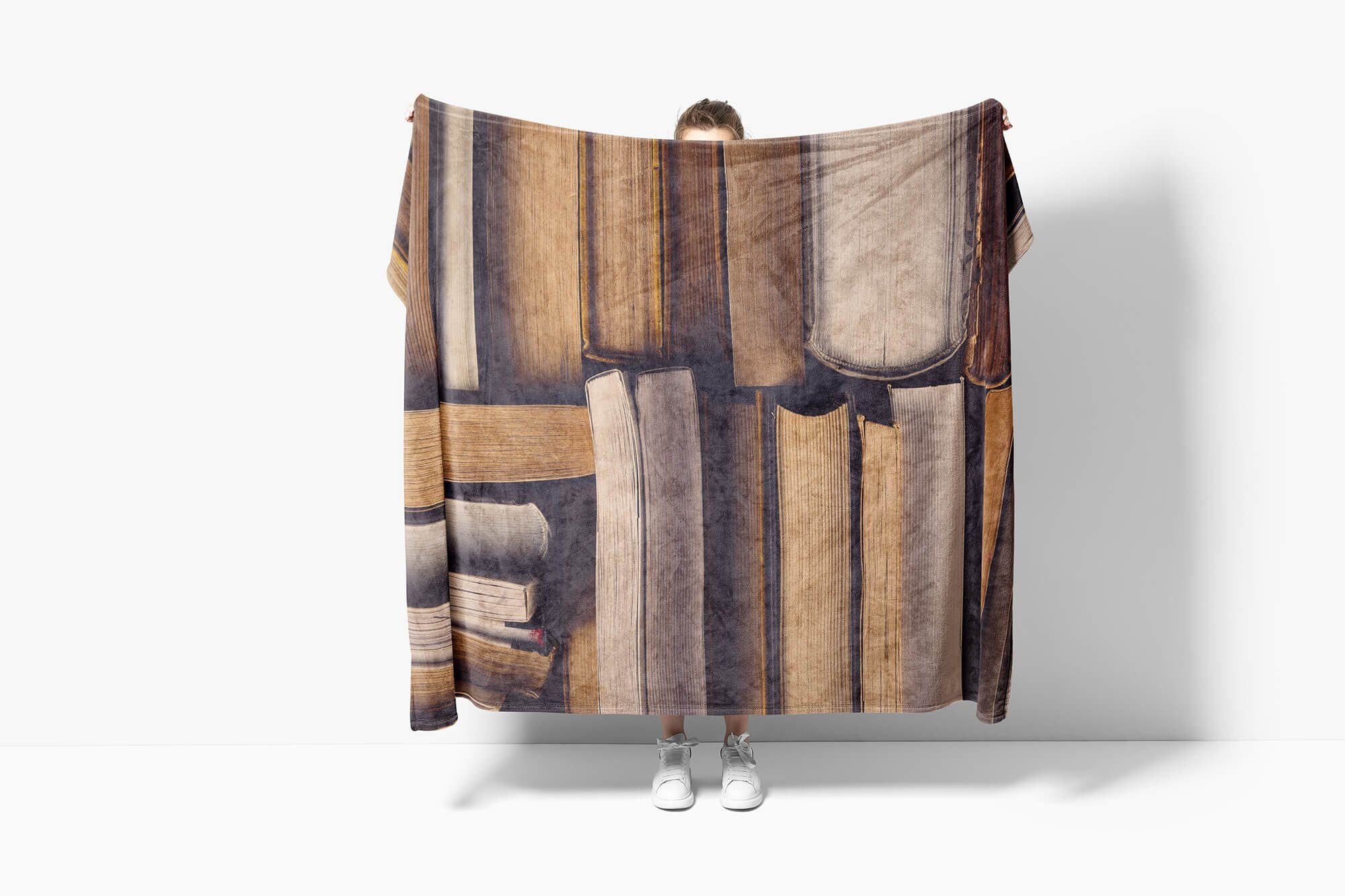 Kuscheldecke Handtuch mit Baumwolle-Polyester-Mix (1-St), Saunatuch Handtuch Fotomotiv Handtücher Art Sinus Strandhandtuch Bücher Bücherstape,