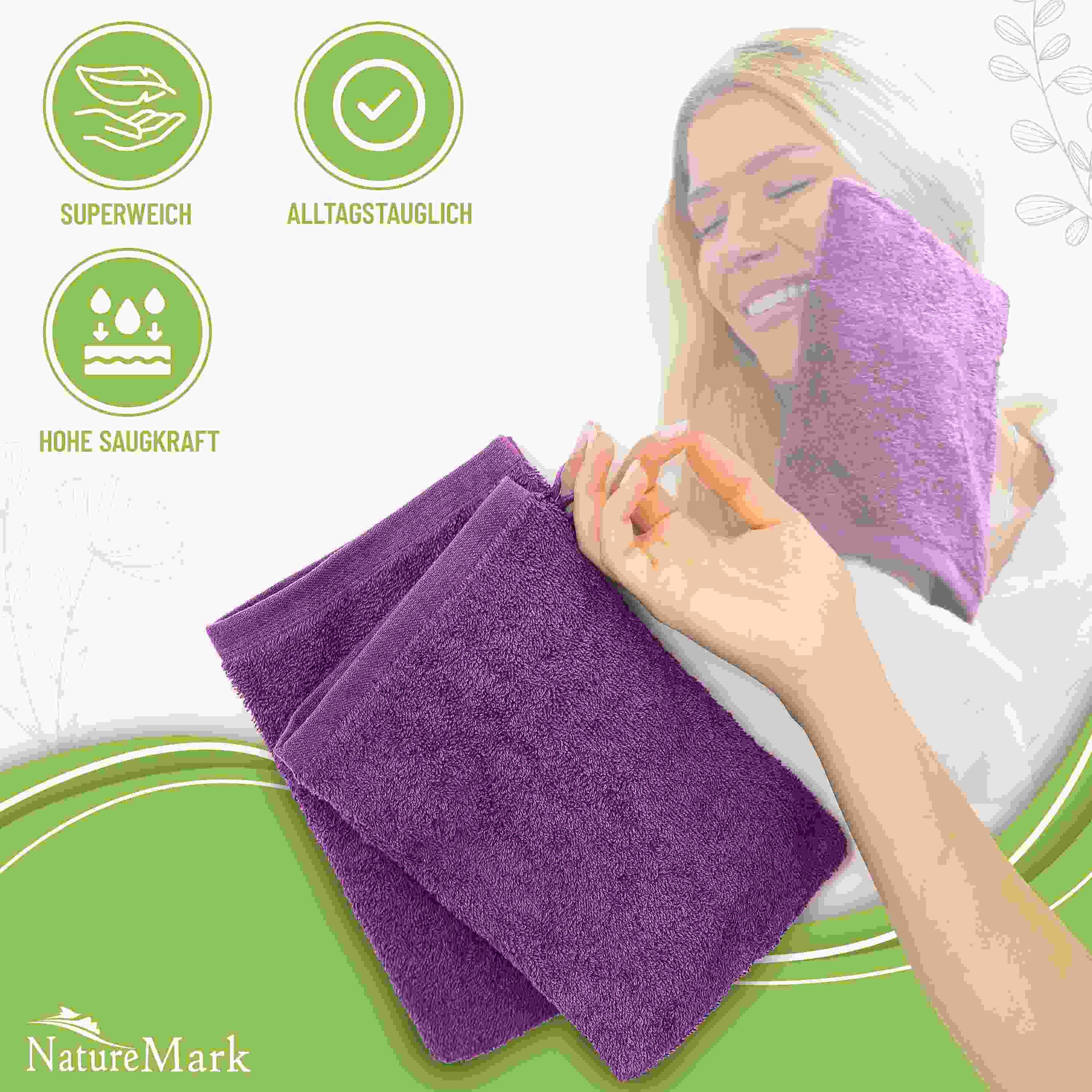 NatureMark Waschhandschuh 10er-Set Frottier Waschhandschuhe, 100% Baumwolle (10-St), Premium Frottier Waschhandschuhe, 15x21cm, Lila