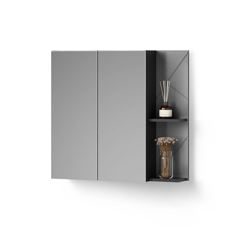 Livinity® Badezimmerspiegelschrank Ronco, Anthrazit Hochglanz/Anthrazit, 80 x 75 cm (1-St)