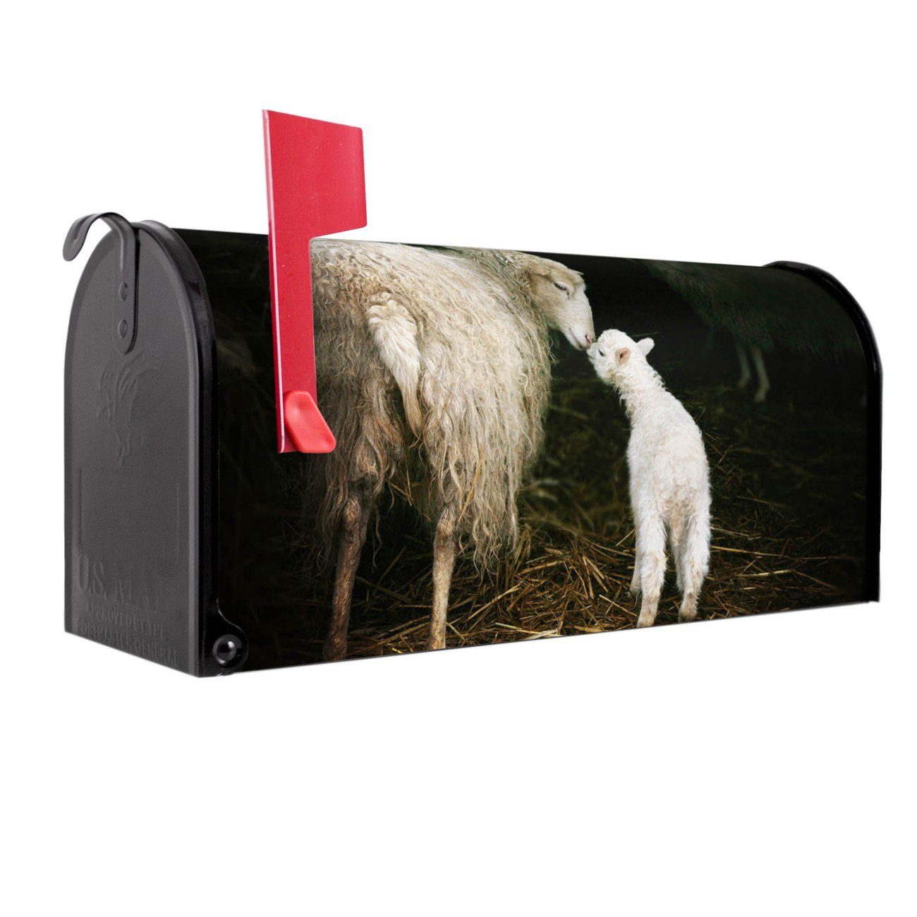 banjado Amerikanischer Briefkasten Mailbox Schaf Und Lamm (Amerikanischer Briefkasten, original aus Mississippi USA), 22 x 17 x 51 cm schwarz