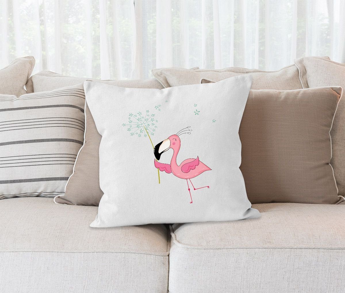 MoonWorks Dekokissen Kissen-Bezug MoonWorks® Dandelion Deko-Kissen Baumwolle Kissen-Hülle weiß Pusteblume Flamingo