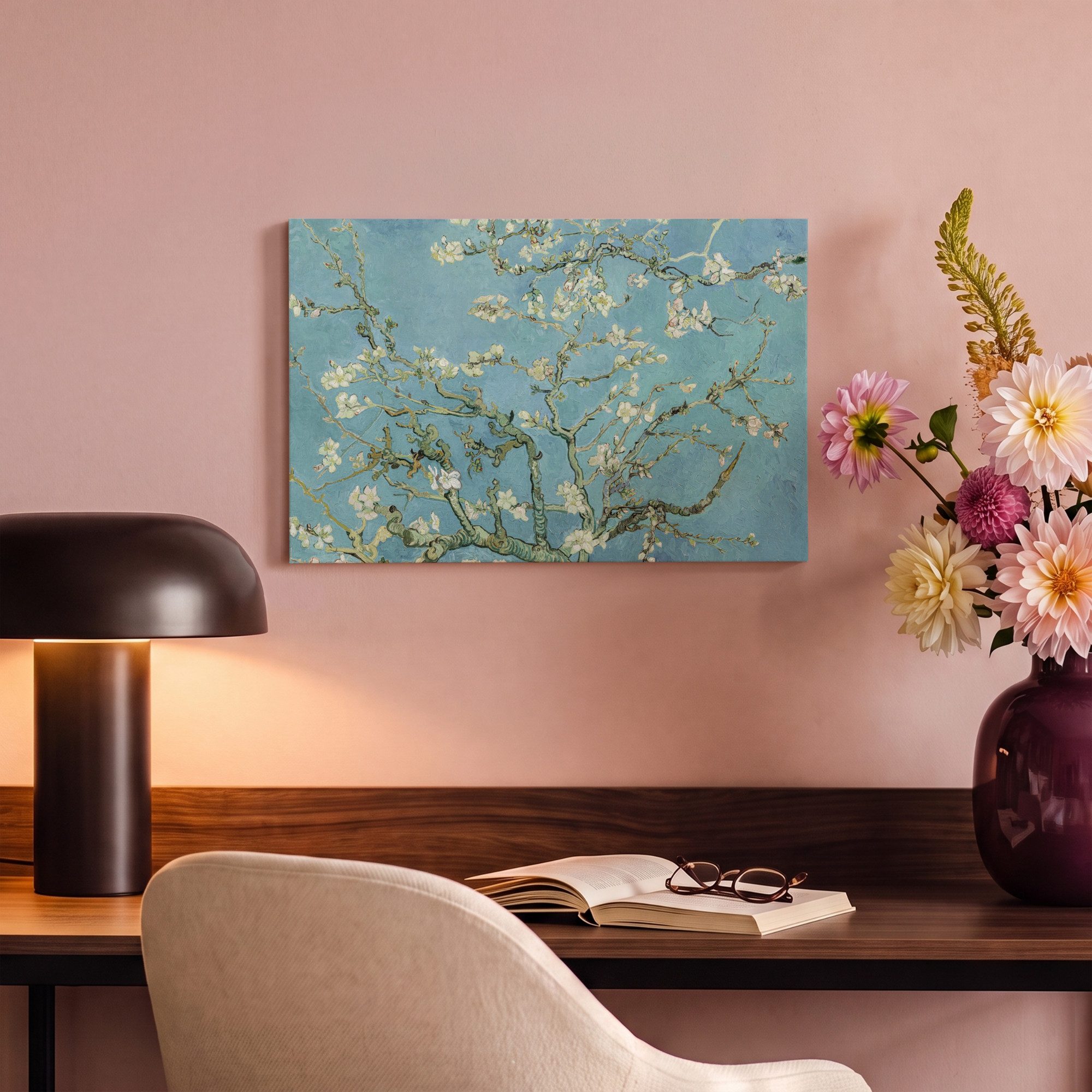 OneMillionCanvasses® Leinwandbild Van Gogh - Mandelblüte - Alte Meister - Kunst - Vintage, Fotodruck (1 St), Wandbild, Deko Schlafzimmer Wohnzimmer Flur 20x20 c – Bild 4 von 5