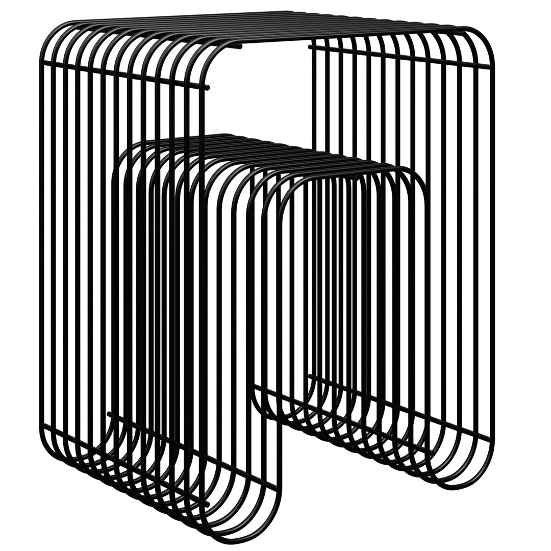 skølm Beistelltisch Vali als Hocker oder Bücherregal nutzbar (schwarz), Couchtisch aus Metall, offenes Gitterdesign, Ablageregal 39x34x49 cm