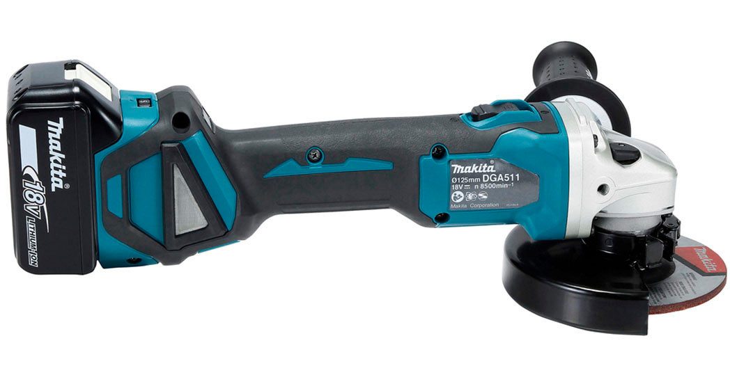 Makita Akku-Winkelschleifer DGA511RTJ, (Set), inkl. Akku, Ladegerät, Aufbewahrungskoffer und weiterem Zubehör