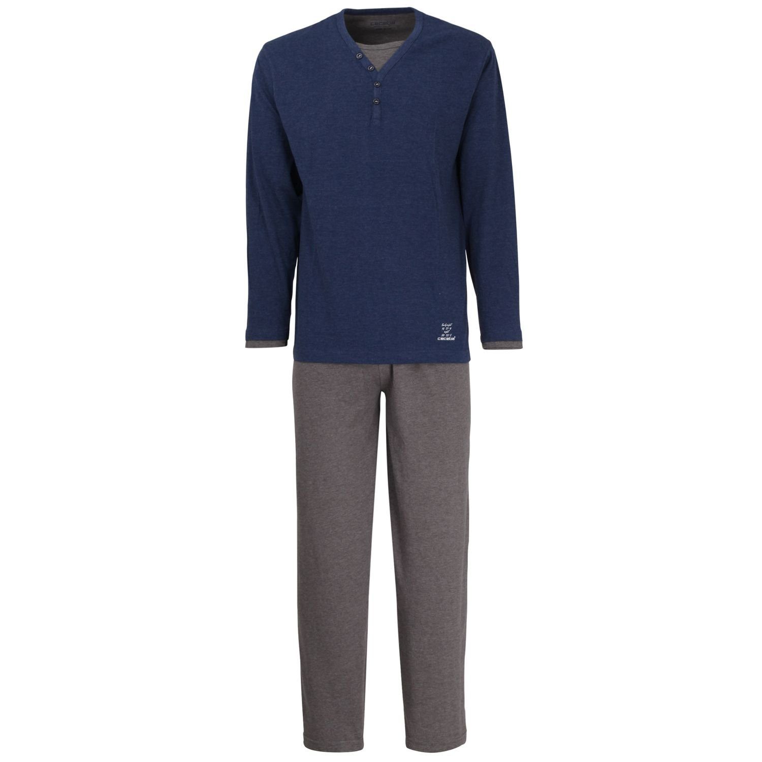 CECEBA Pyjama WinterWorld (2 tlg., 2-teilig) mit Henleykragen und Layeroptik am Ausschnitt und den Armenden