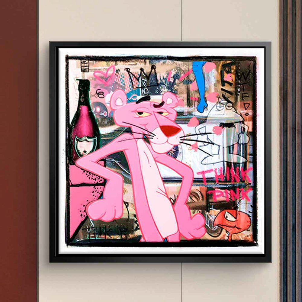 DOTCOMCANVAS® Leinwandbild, premium Rahmen Leinwandbild Pop rosarote Panther pink Rahme mit schwarzer Der Art comic