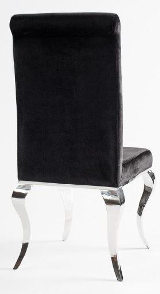 / Padrino Barock Schwarz Esszimmer Stuhl - Stuhl Designer - Esszimmerstuhl Silber Luxus Luxus - Qualität Modern Casa