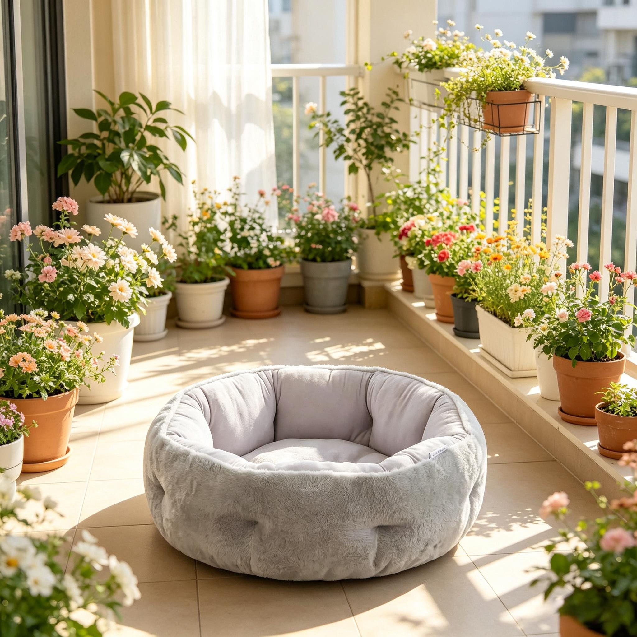 ibettertec Tierbett Umkehrbares Bett für Katzen, Bett für Innenkatzen, rundes Bett mit Unterstützungsrand