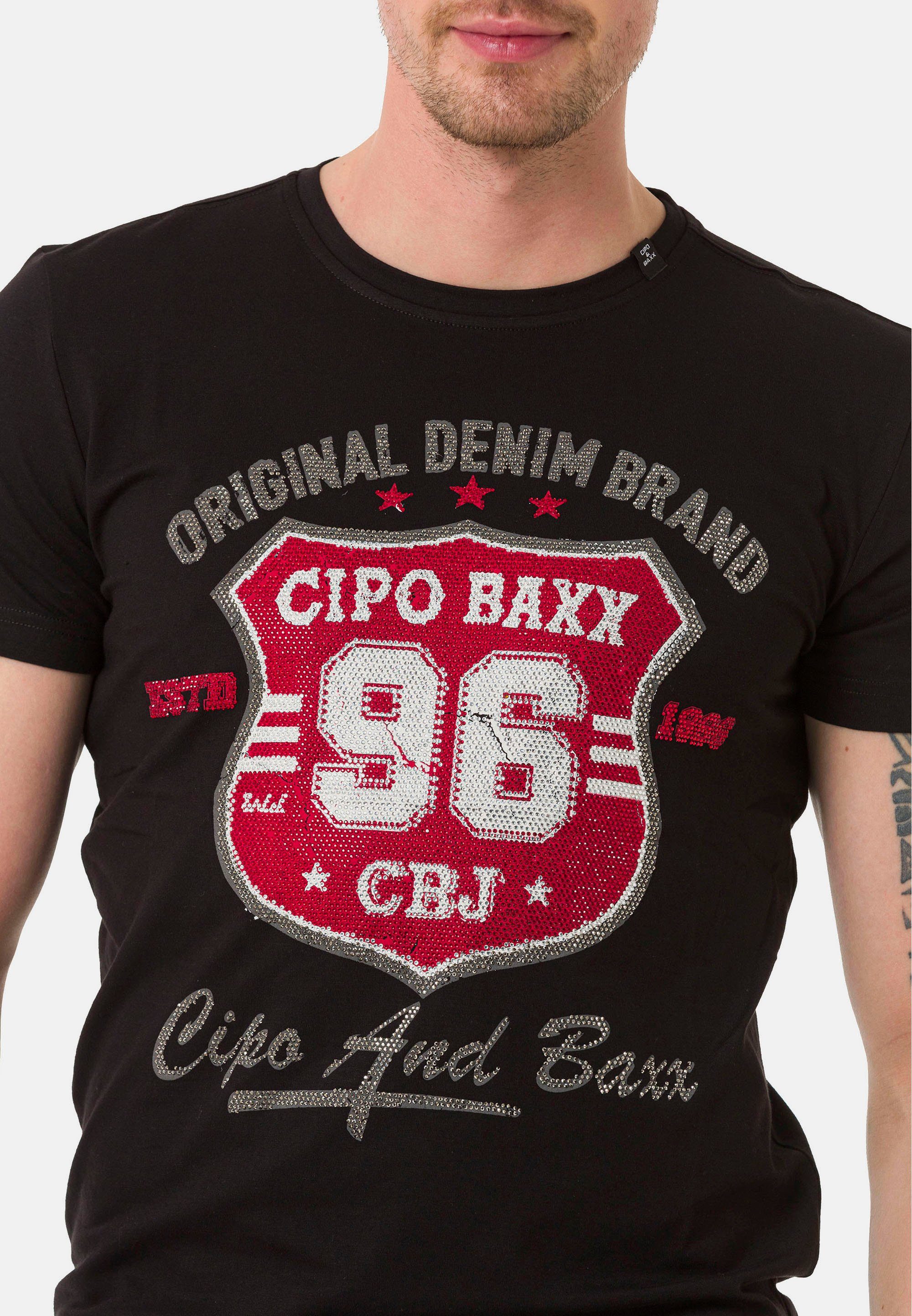 Cipo & Baxx T-Shirt mit schwarz coolem Frontprint