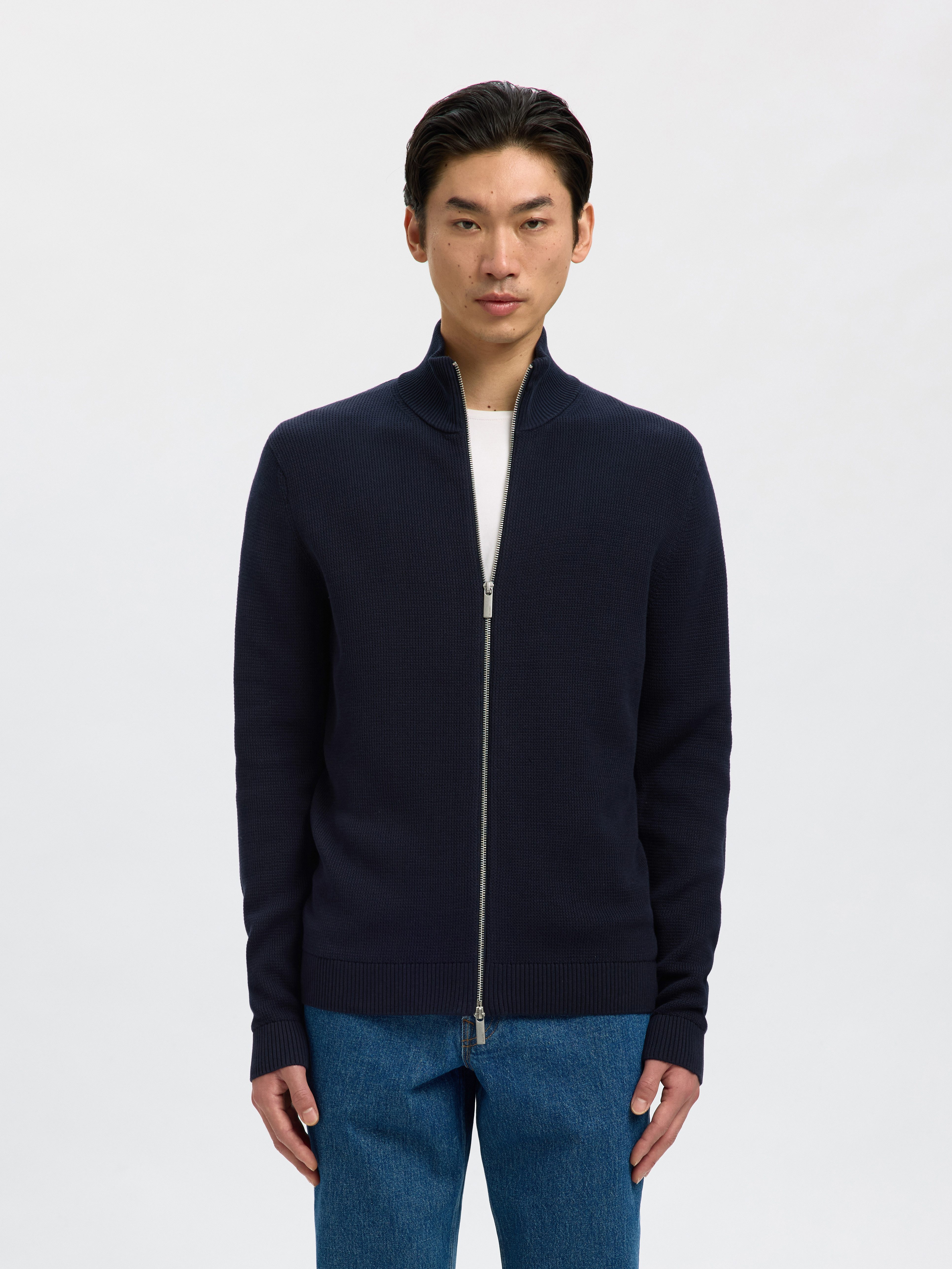 Selected Strickjacke SLMDANE LS KNIT STRUCTURE FULL ZIP NOOS Baumwolle, regular fit