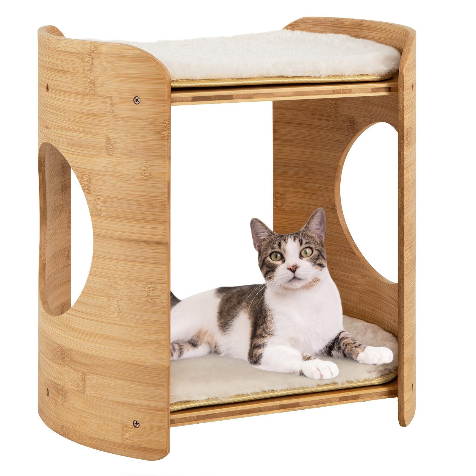 KOMFOTTEU Tierbett, 2 stöckiger Katzenbett, aus Bambus