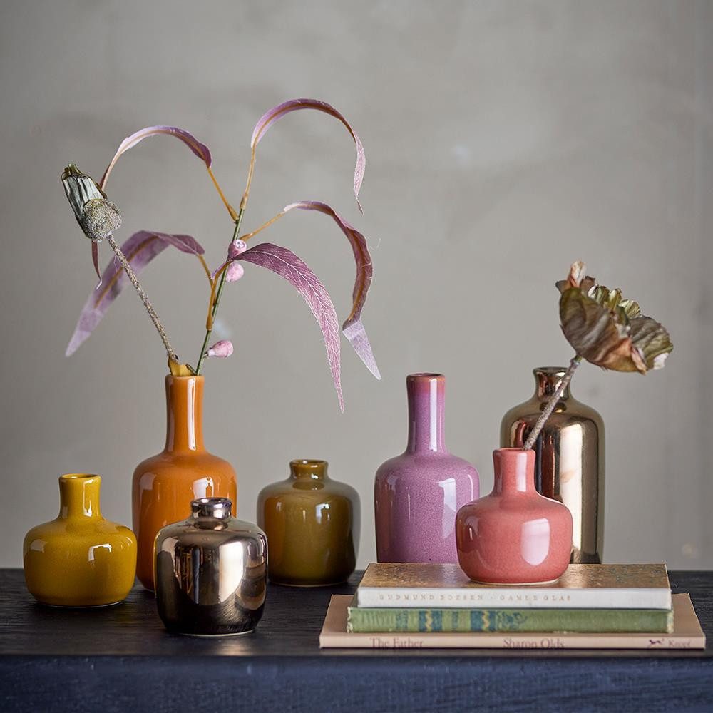 Bloomingville Dekovase Maien Vase, Braun, Steingut, 7er Set, Sieben Minivasen, Blumenvase Keramikvase Tischvase, Wohnaccessoire