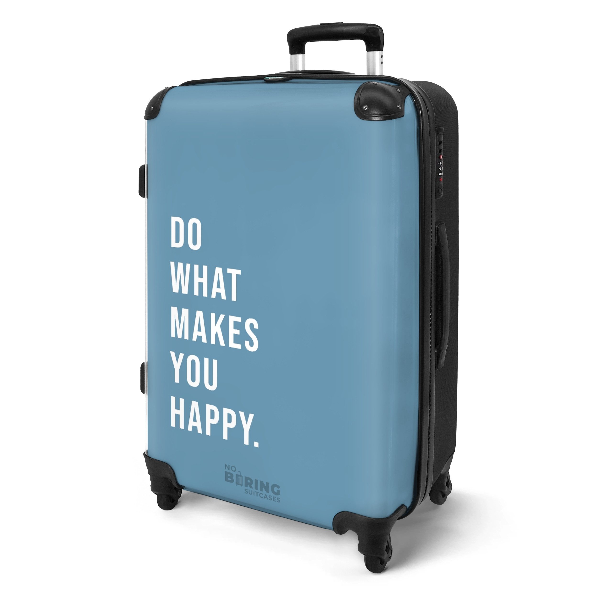 NoBoringSuitcases.com© Hartschalen-Trolley Blau mit Zitat "Tu, günstig online kaufen
