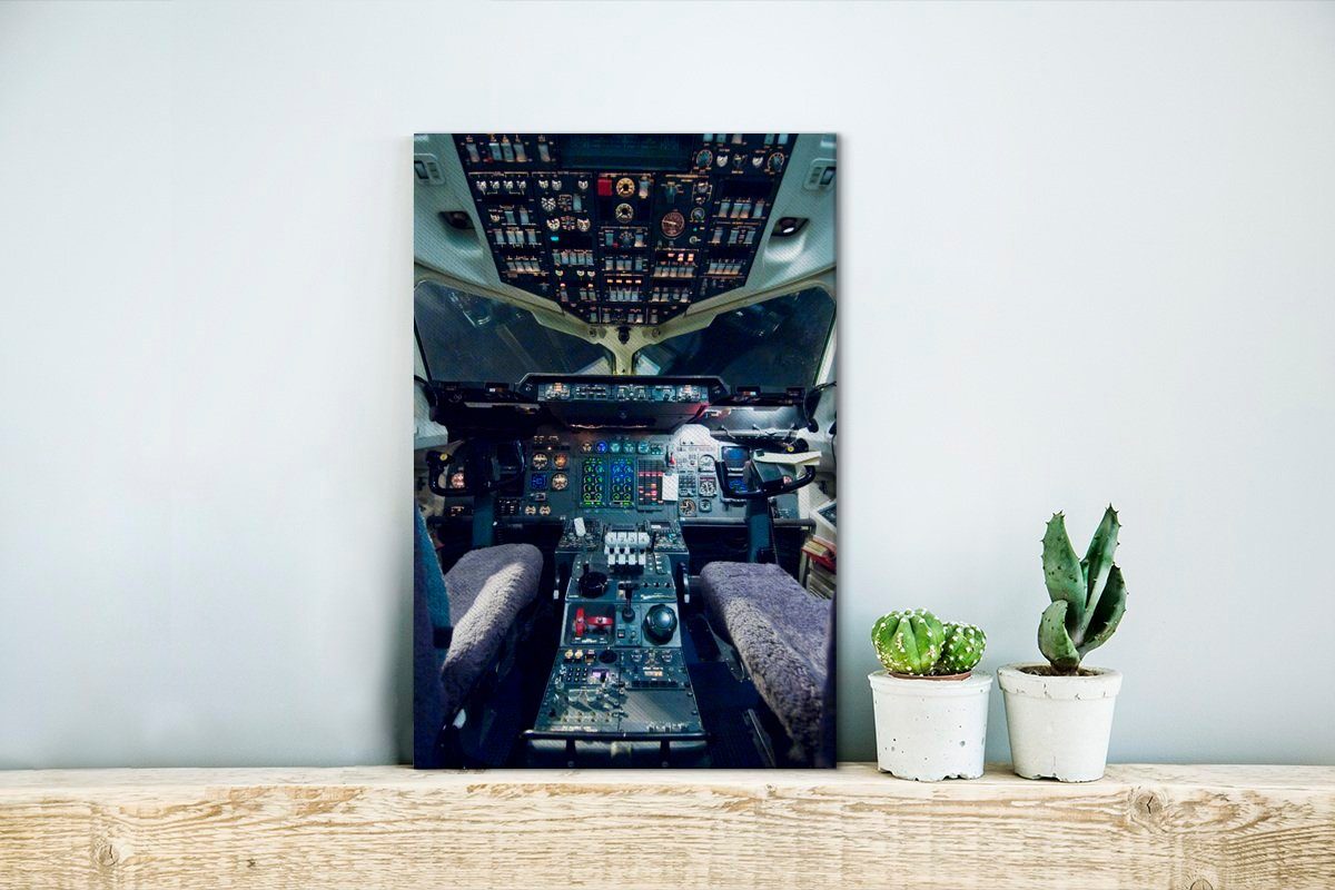 cm Zackenaufhänger, inkl. bespannt OneMillionCanvasses® (1 St), Piloten, 20x30 Gemälde, Leinwandbild Leinwandbild Cockpit ohne fertig