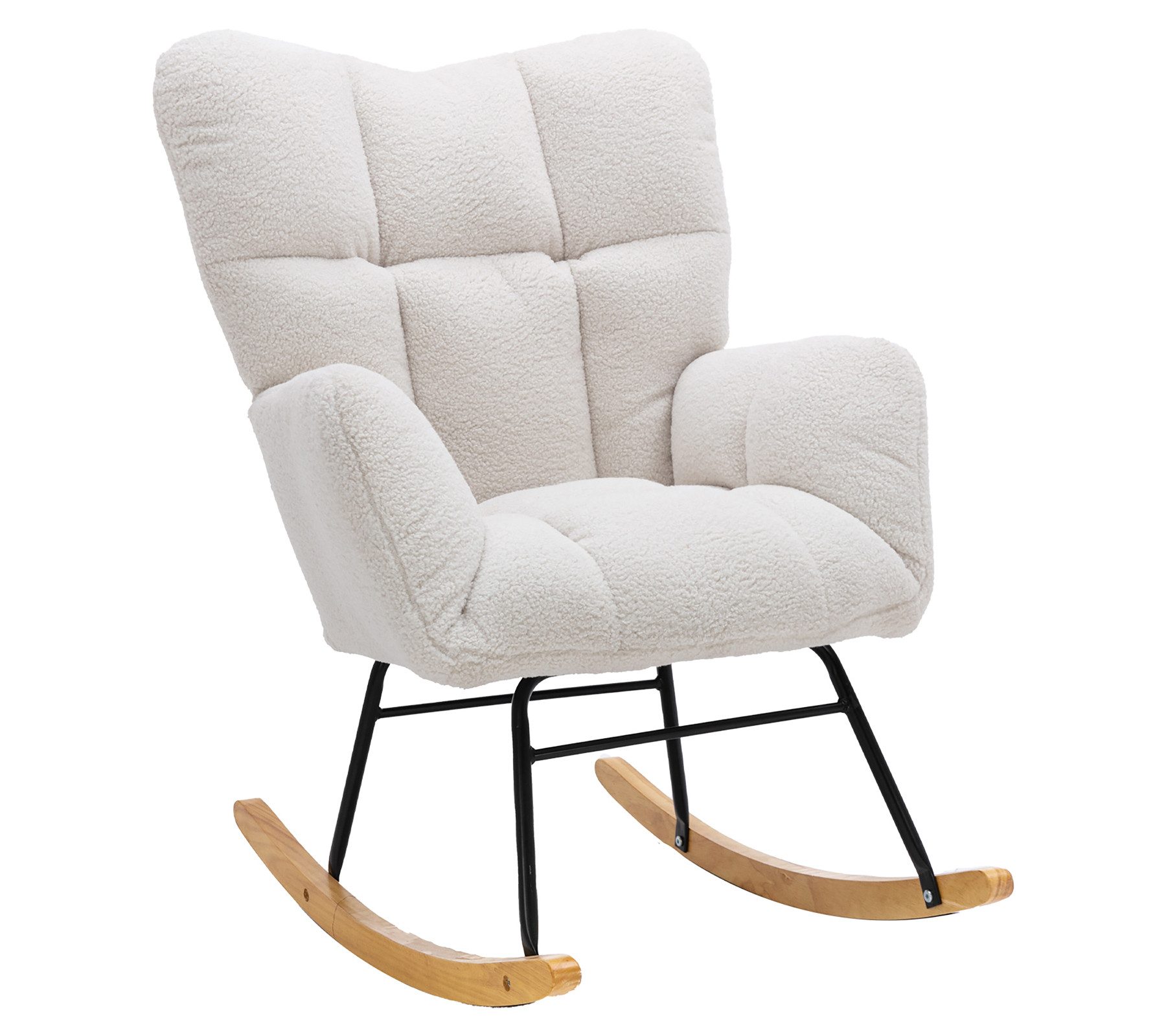 DEKKETO Schaukelstuhl aus Teddystoff – Gemütlicher Relaxsessel für Stillen & Lesen (1 St), Holzbasis für Wohnzimmer, Schlafzimmer & Kinderzimmer