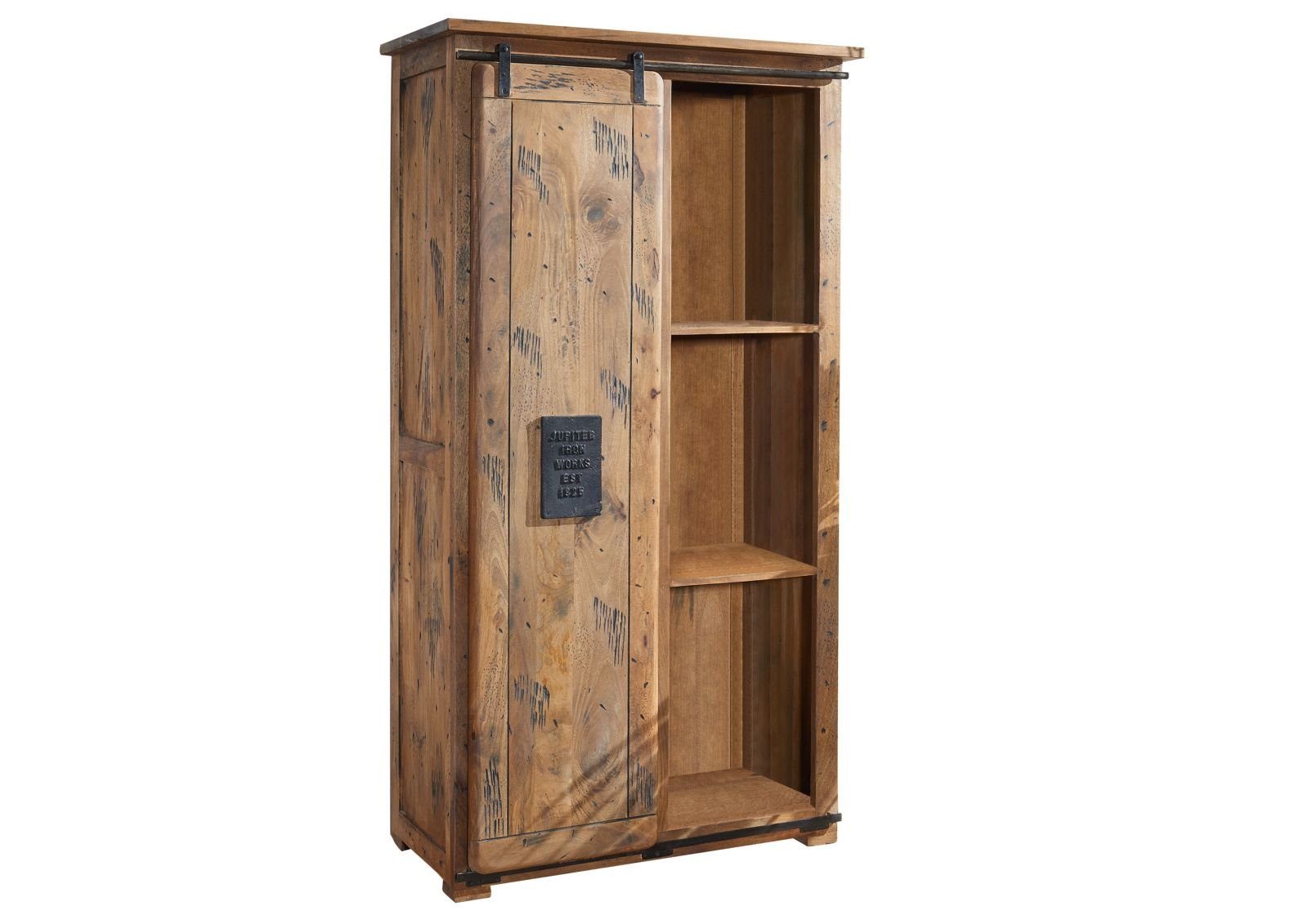 Massivmoebel24 Dreh-/Schwebetürenschrank RAILWAY (Schrank Mango 100x50x190 natur lackiert RAILWAY #115) Schrank Mango 100x50x190 natur lackiert RAILWAY #115