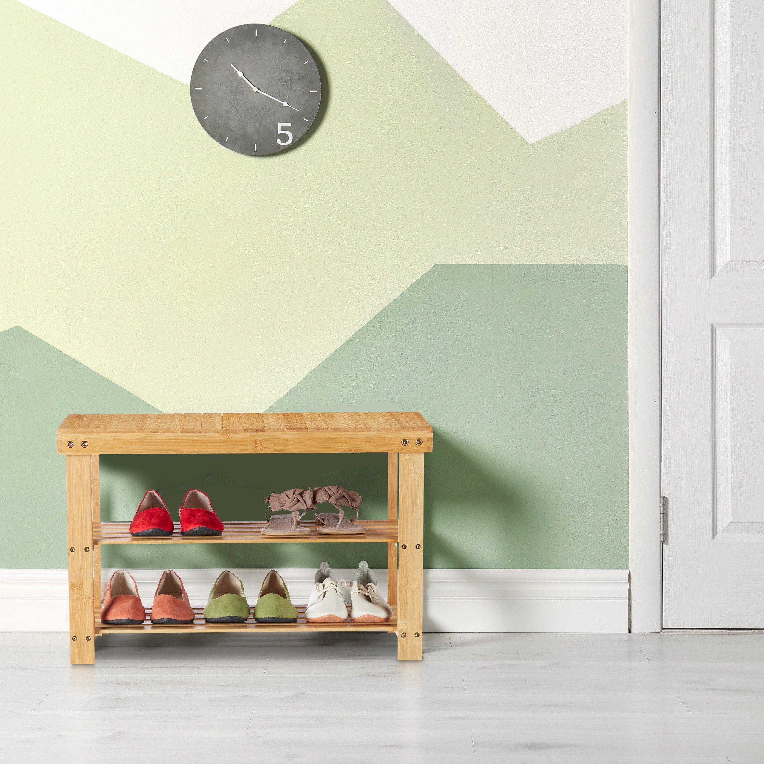 relaxdays Schuhregal Bambus mit Sitzfläche günstig online kaufen